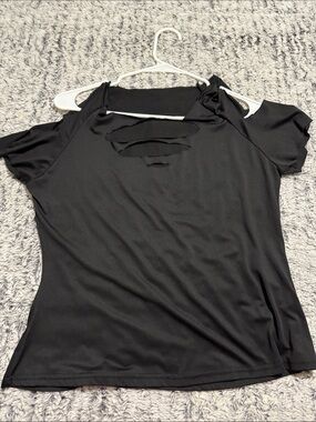 Women’s Black Short Sleeve Top with Front Cutout